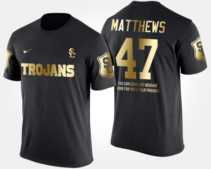 #47 Clay Matthews Gold Limited Trojans Short Sleeve With Message Mens Black T-Shirt 941941-787