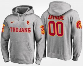 #00 Custom Name and Number Trojans Mens Gray Hoodie 995065-641