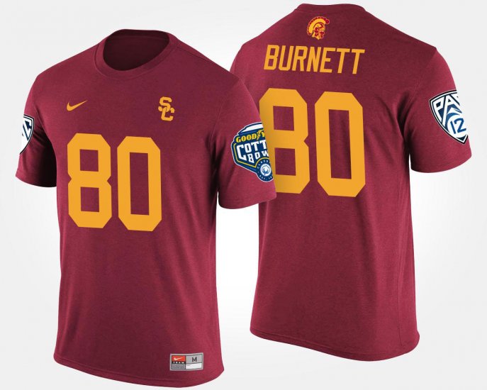 #80 Deontay Burnett Bowl Game Trojans Pac-12 Conference Cotton Bowl Men Cardinal T-Shirt 415596-186