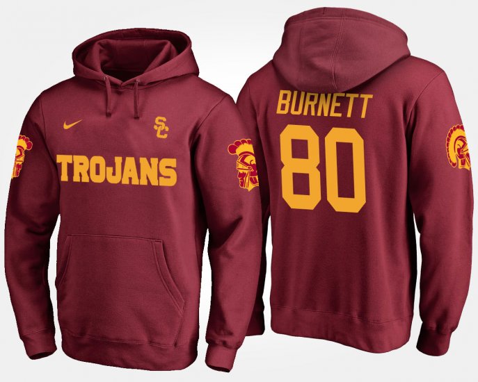 #80 Deontay Burnett Name and Number Trojans Mens Cardinal Hoodie 392189-773