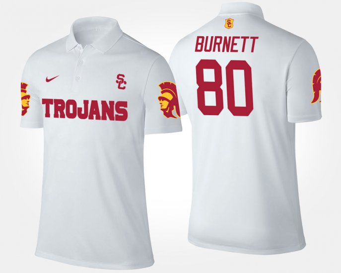 #80 Deontay Burnett Name and Number USC Trojans Men\'s White Polo 517775-190