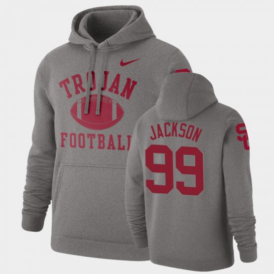 #99 Drake Jackson Retro Football USC Pullover Mens Heathered Gray Hoodie 541941-804
