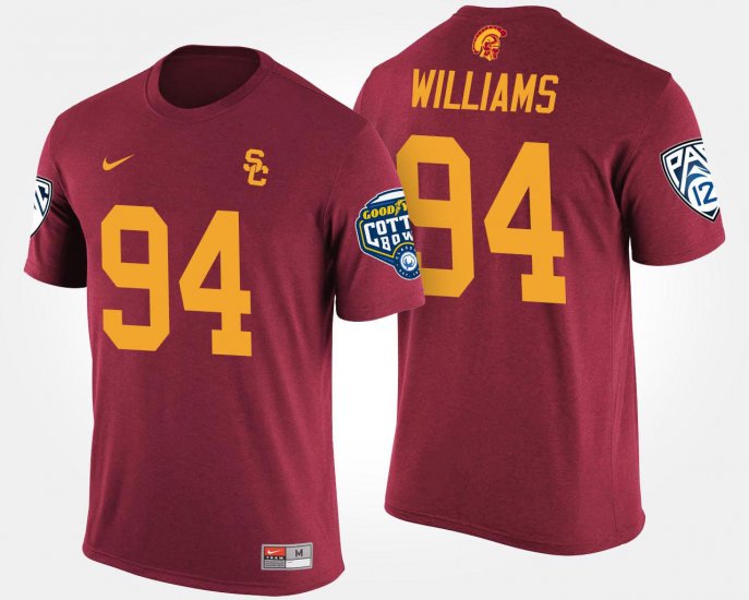 #94 Leonard Williams Bowl Game Trojans Pac-12 Conference Cotton Bowl Men Cardinal T-Shirt 984356-167