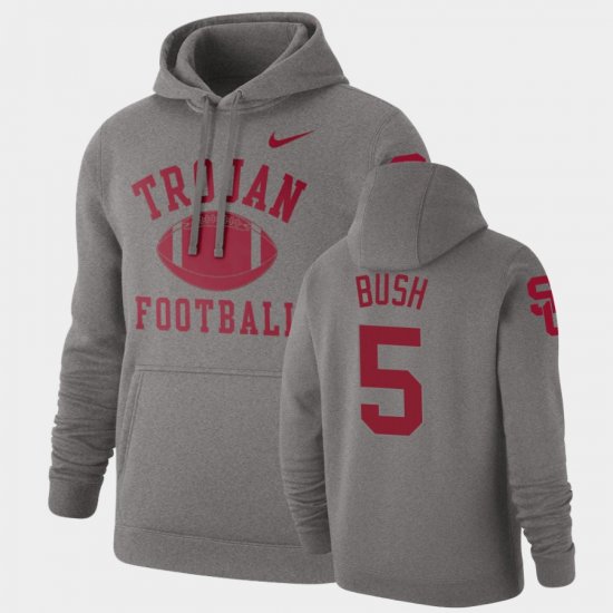 #5 Reggie Bush Retro Football Trojans Pullover Men\'s Heathered Gray Hoodie 373099-303