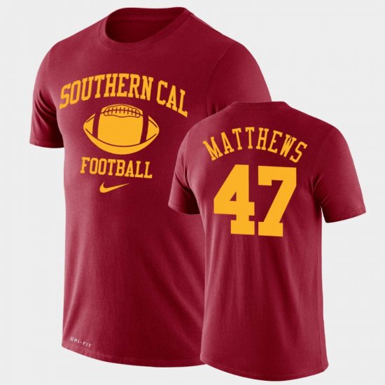 #47 Clay Matthews Retro Football Trojans Legend Performance Mens Cardinal T-Shirt 202579-767