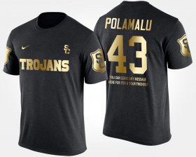 #43 Troy Polamalu Gold Limited Trojans Short Sleeve With Message Mens Black T-Shirt 671278-512 #43 Troy Polamalu Gold Limited Trojans Short Sleeve With Message Mens Black T-Shirt 671278-512