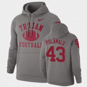 #43 Troy Polamalu Retro Football Trojans Pullover Men's Heathered Gray Hoodie 721542-837