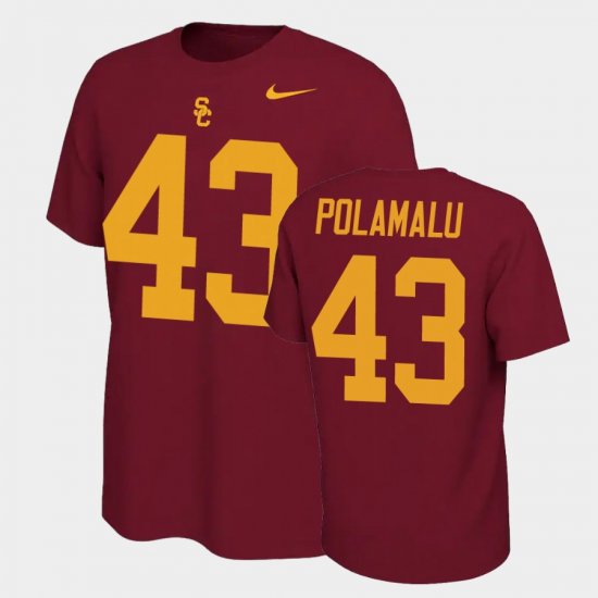 #43 Troy Polamalu Name and Number Trojans Name & Number Retro Men Cardinal T-Shirt 866011-730