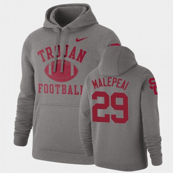 #29 Vavae Malepeai Retro Football USC Pullover Mens Heathered Gray Hoodie 176896-462