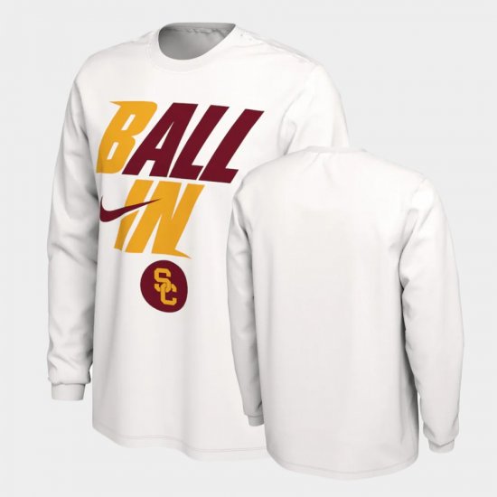 Ball In Bench Trojans Long Sleeve Men White T-Shirt 540327-257