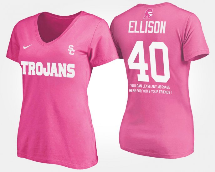#40 Rhett Ellison Name and Number USC Trojans With Message Womens Pink T-Shirt 876689-592